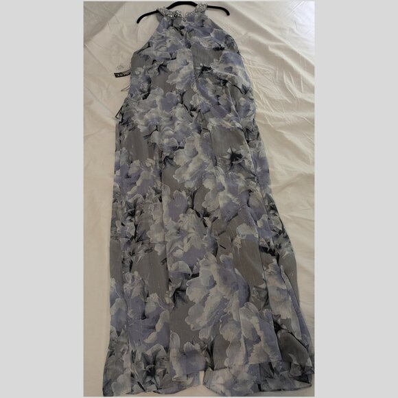 Plus-size 14W Beaded Halter Floral Maxi-length Gown • Metallic Accents - NWT - Picture 5 of 9